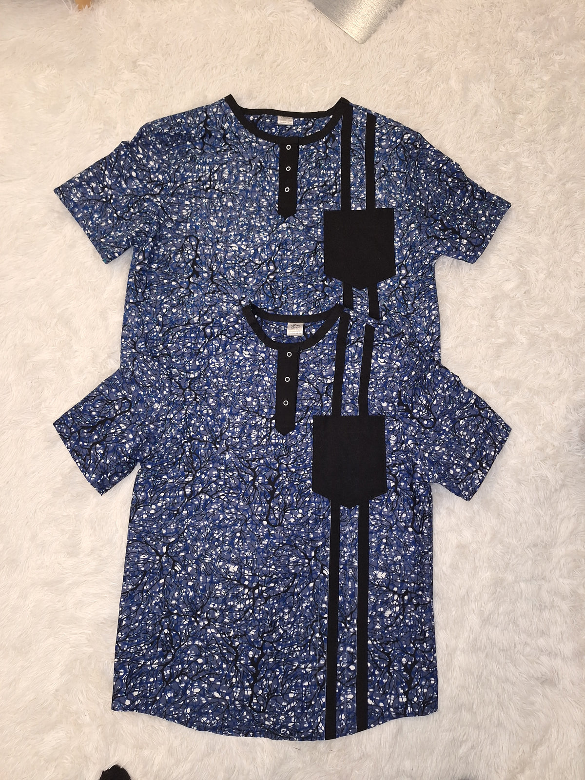 Men's Short-Sleeve Ankara Shirt -Blue & Black Print