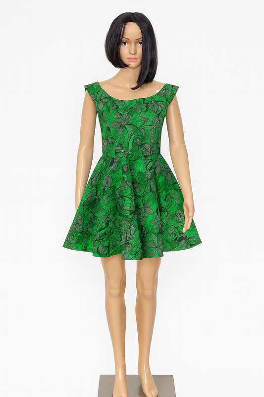 Short Ankara Dress- Green Floral Print
